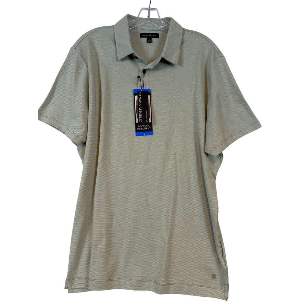 Banana Republic Mens Luxe Touch Polo Shirt Green Micro •L• Preppy Old Money